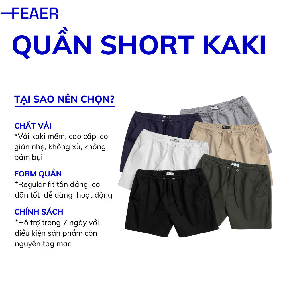 Mô tả Quần Short Nam vải KAKI CANVAS lưng chun, dây rút dễ dàng điều chỉnh, cao cấp, nam tính, trẻ trung, năng động - FEAER - 1