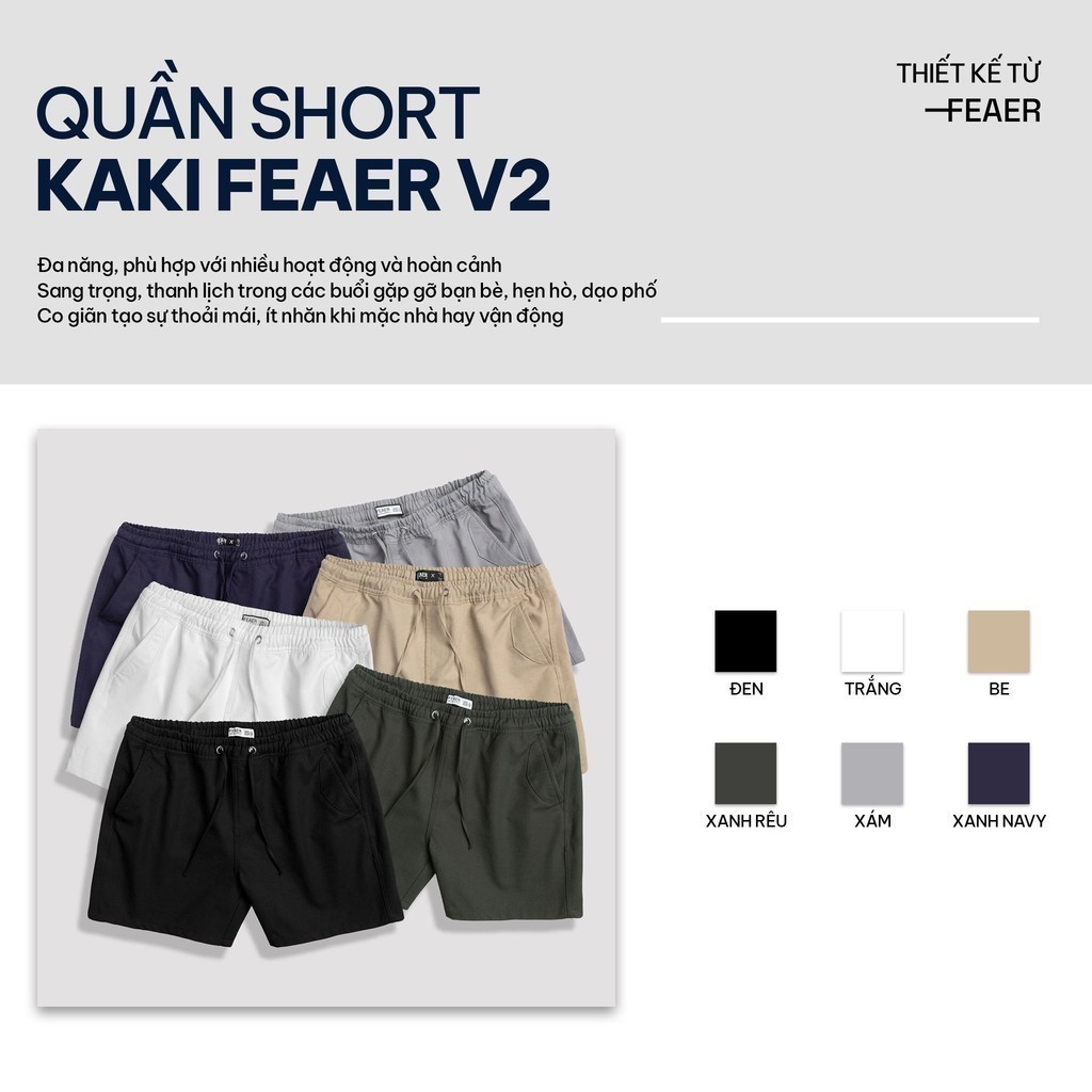 Mô tả Quần Short Nam vải KAKI CANVAS lưng chun, dây rút dễ dàng điều chỉnh, cao cấp, nam tính, trẻ trung, năng động - FEAER - 3