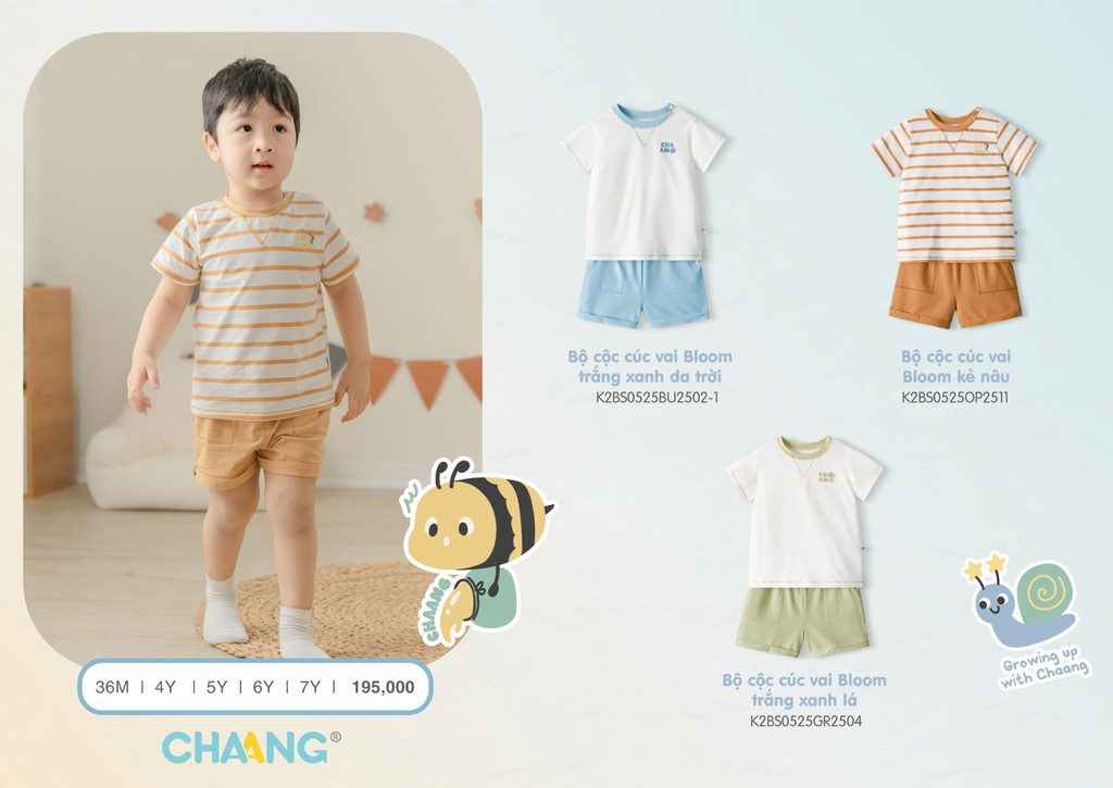 Mô tả Bộ quần áo cộc tay cổ tròn cúc vai Bloom cho bé trai - 2