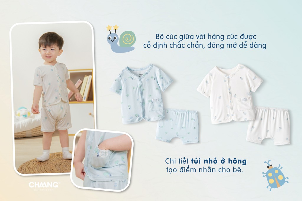 Mô tả Bộ quần áo cộc tay cúc giữa Bloom cho bé gái và bé trai - 2
