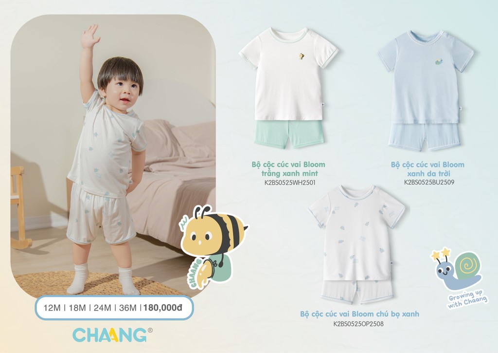 Mô tả Bộ quần áo cộc cúc vai Bloom cho bé gái và bé trai - 2