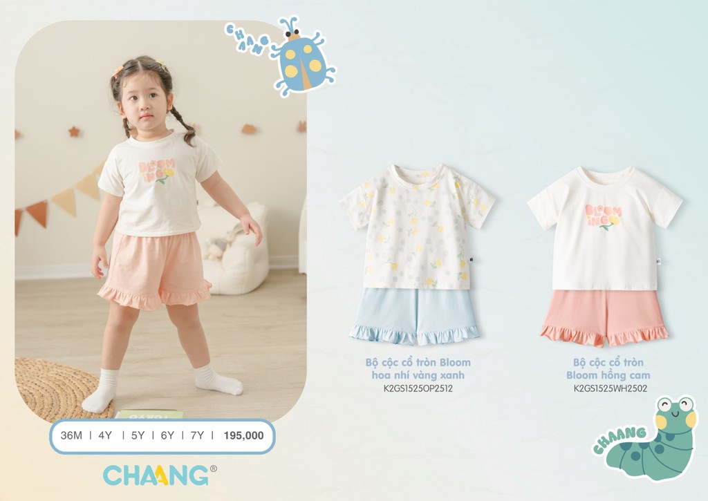 Mô tả Bộ quần áo cộc tay cổ tròn quần bèo nhún Bloom cho bé gái - 2