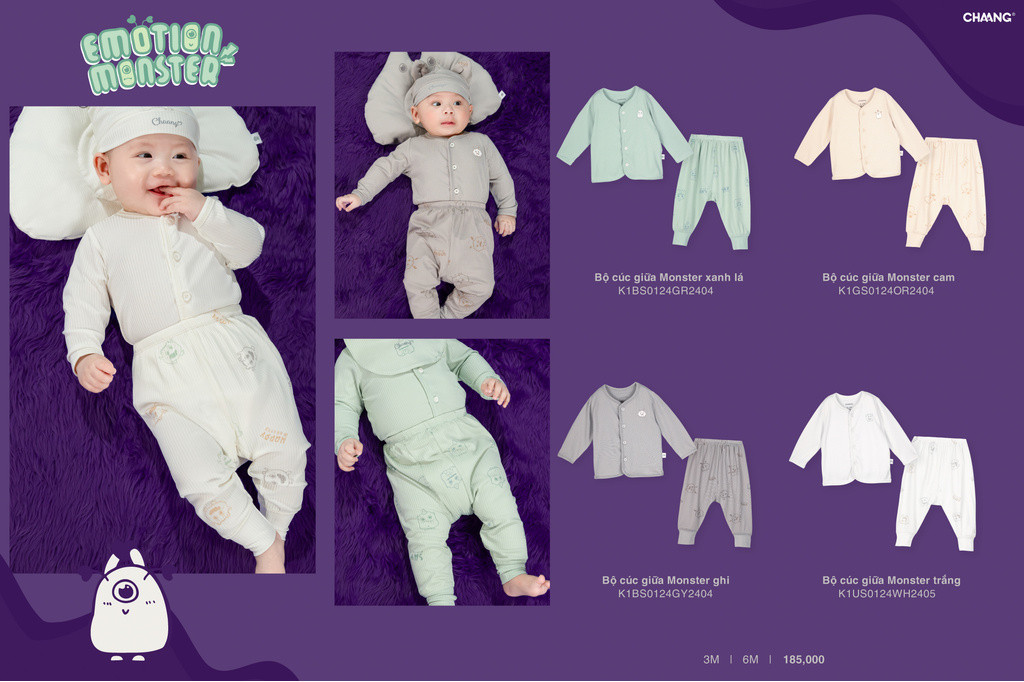 Mô tả Bộ quần áo dài tay cúc giữa Monster cho bé sơ sinh chất liệu tăm lạnh - 2