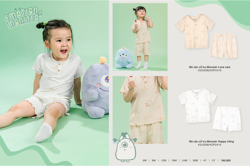 Mô tả Bộ quần áo cộc cổ trụ Monster cho bé gái chất liệu tăm lạnh - 2