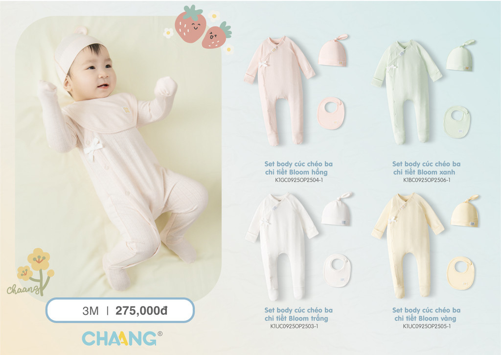 Mô tả Set body dài cúc chéo liền tất tích hợp bao tay kèm mũ và yếm Bloom cho bé sơ sinh - 1