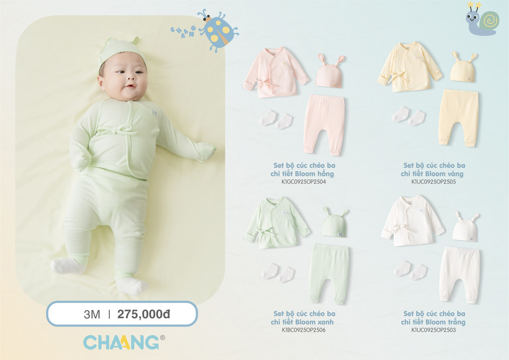 Mô tả Set bộ dài cúc chéo tích hợp bao tay kèm mũ và tất Bloom cho bé sơ sinh - 1