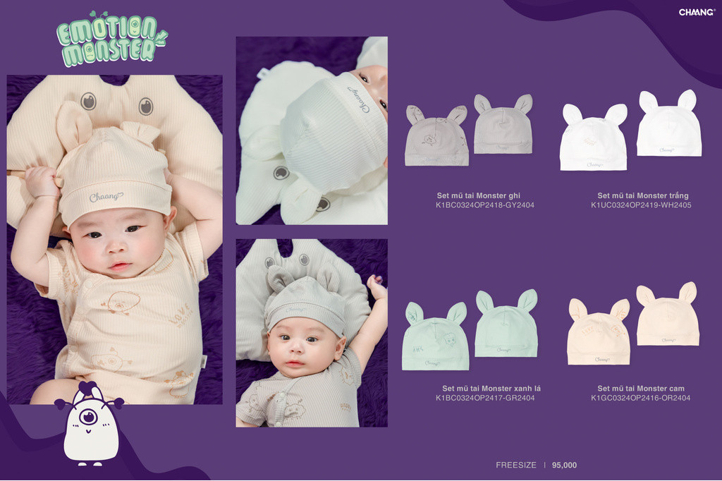 Mô tả Set 2 chiếc mũ thóp tai thú Monster cho bé sơ sinh chất liệu tăm lạnh - 1
