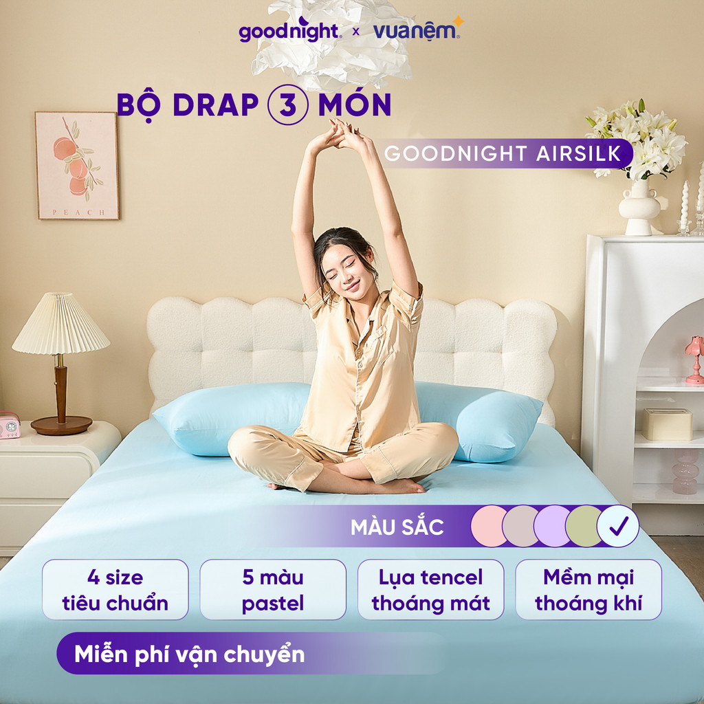 Mô tả Bộ Ga Gối 3 Món Vua Nệm Goodnight Airsilk 20cm, Ga Giường Tencel Cao Cấp Mềm Mại, 5 Màu Sắc - 1