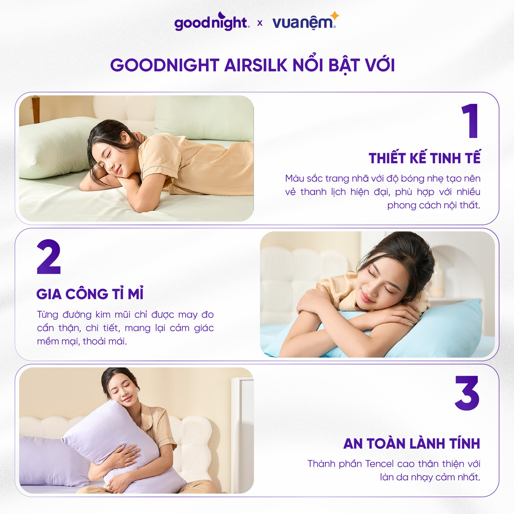 Mô tả Bộ Ga Gối 3 Món Vua Nệm Goodnight Airsilk 20cm, Ga Giường Tencel Cao Cấp Mềm Mại, 5 Màu Sắc - 2