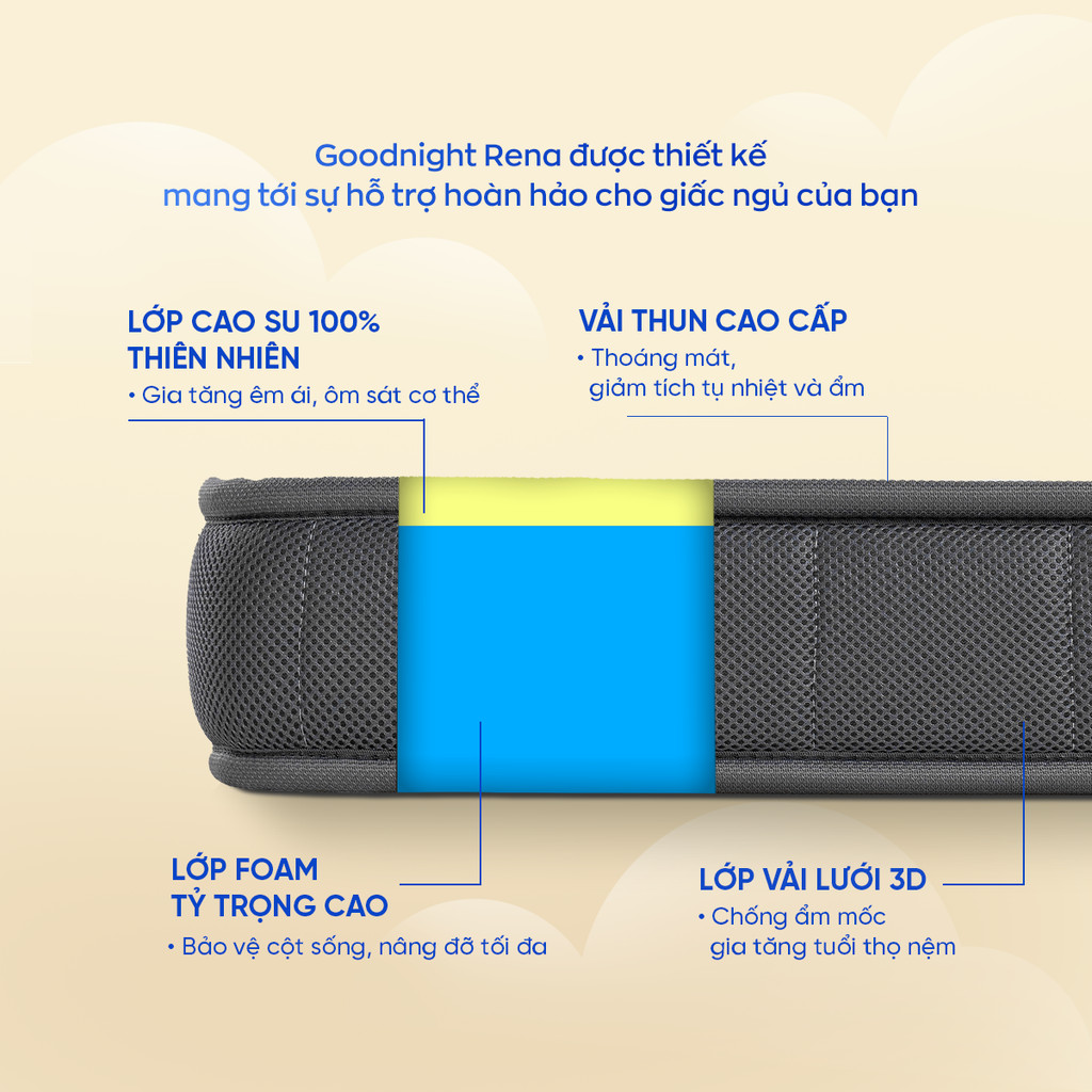 Mô tả Nệm Cao Su Non Vua Nệm Goodnight Rena 10cm, Đệm Cao Su Non Hybrid Lớp Cao Su Thiên Nhiên - 2
