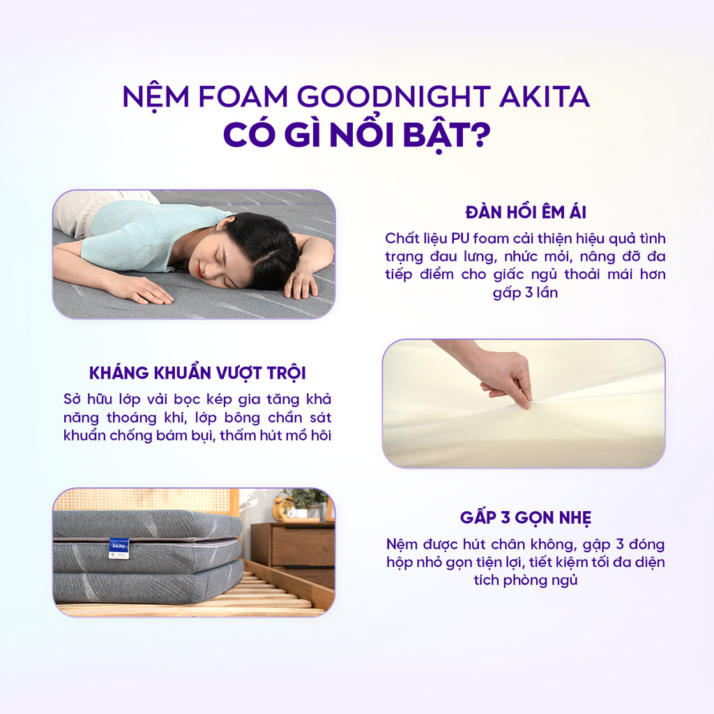 Nệm Gấp 3 Vua Nệm Goodnight Akita 8cm