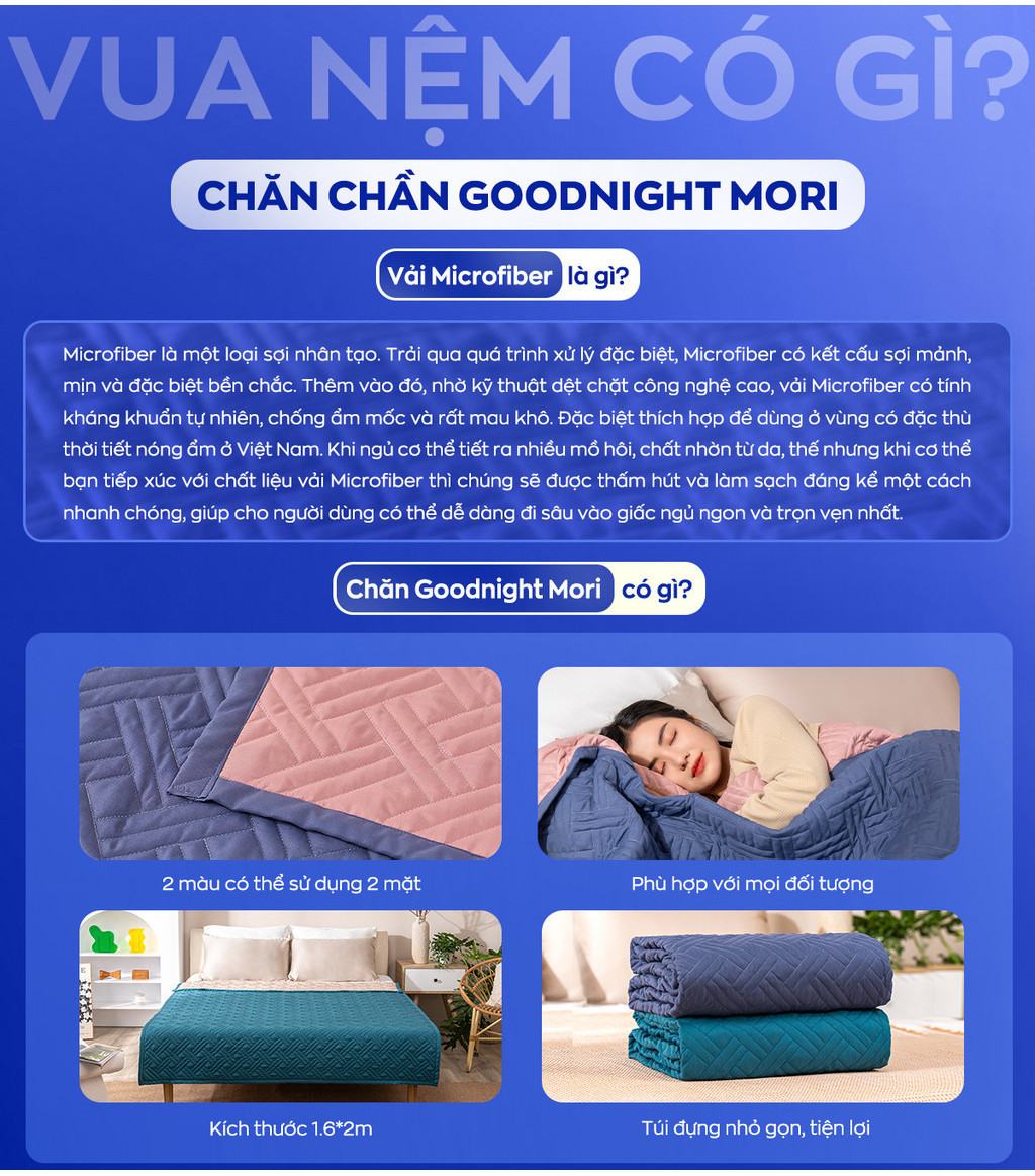 Mô tả Chăn Goodnight Mori Mềm Mịn Thoáng Mát, Màu Đơn Sắc Nhẹ Nhàng Kháng Khuẩn Tự Nhiên 160x200cm Vua Nệm - 1