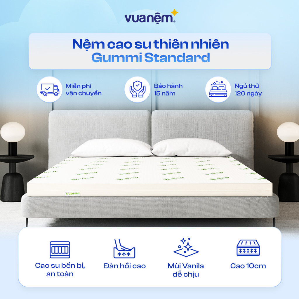 Mô tả Nệm Cao Su Thiên Nhiên 100% Gummi Standard 2.0 10cm Vua Nệm, Mùi Hương Vani - 1