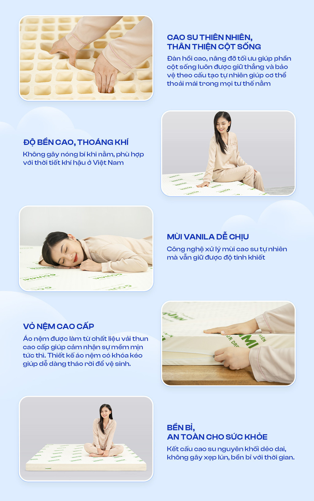 Mô tả Nệm Cao Su Thiên Nhiên 100% Gummi Standard 2.0 10cm Vua Nệm, Mùi Hương Vani - 3