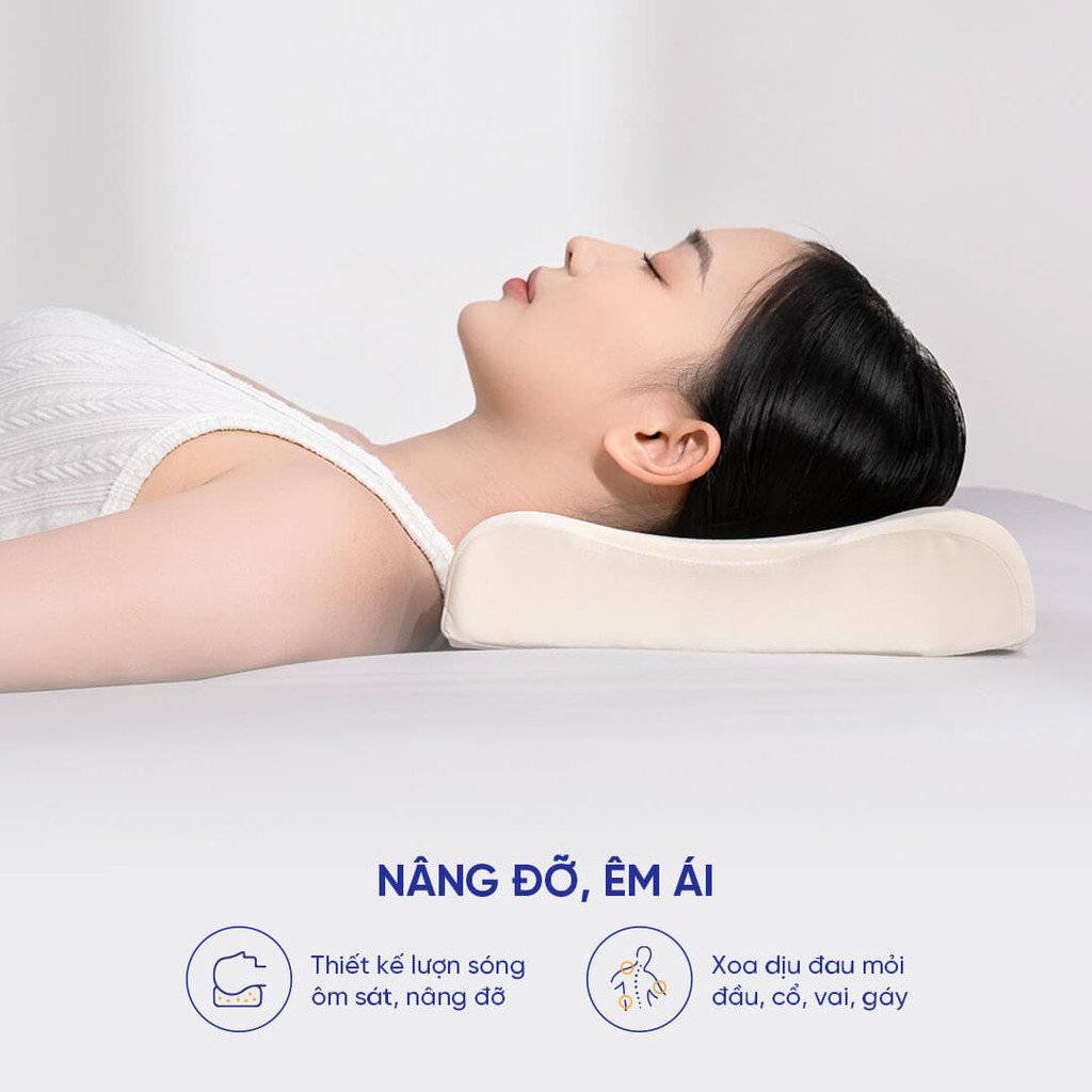 Mô tả Gối cao su thiên nhiên Gummi Pudding 26x43cm lượn sóng nâng đỡ chắc chắn, thoáng khí, dành cho người nằm thấp - 3