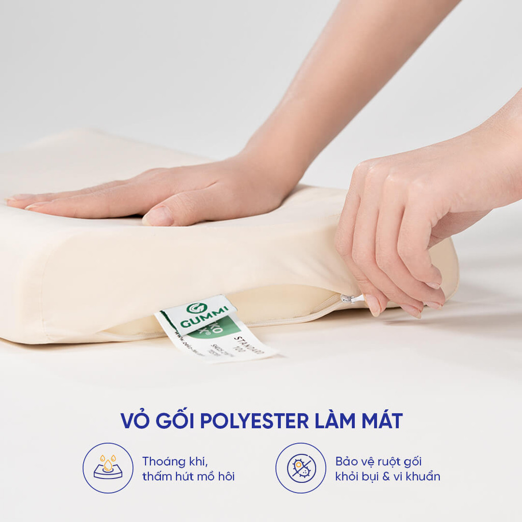 Mô tả Gối cao su thiên nhiên Gummi Pudding 26x43cm lượn sóng nâng đỡ chắc chắn, thoáng khí, dành cho người nằm thấp - 5