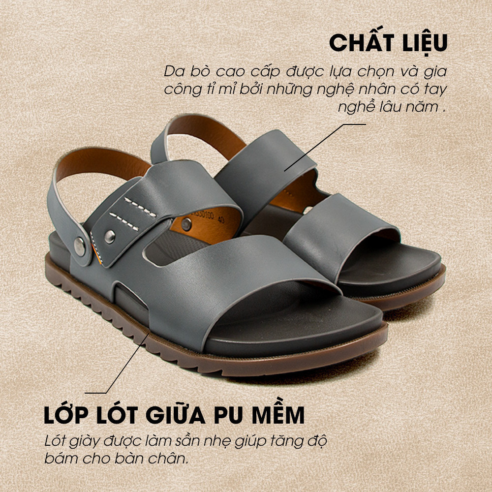 Mô tả -Giày/Dép Sandal Nam Da Bò Nappa Đế có Rãnh Chống Trượt TMS30100 - 4