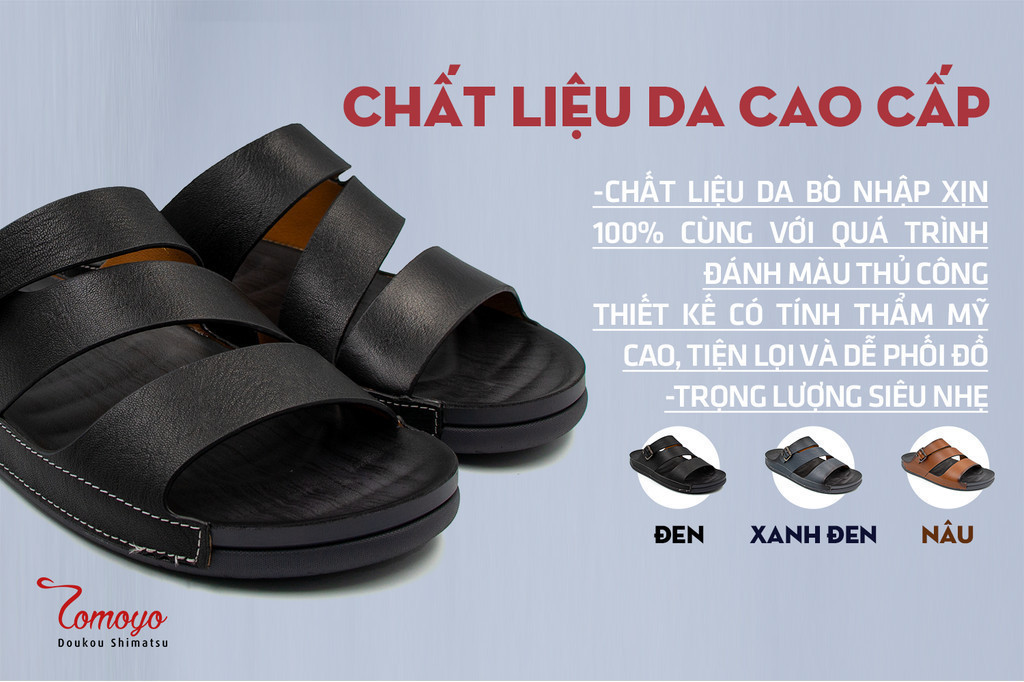 Mô tả -Dép Quai Ngang Nam Da Bò Nappa Cao Cấp Tomoyo TMD302 - 1