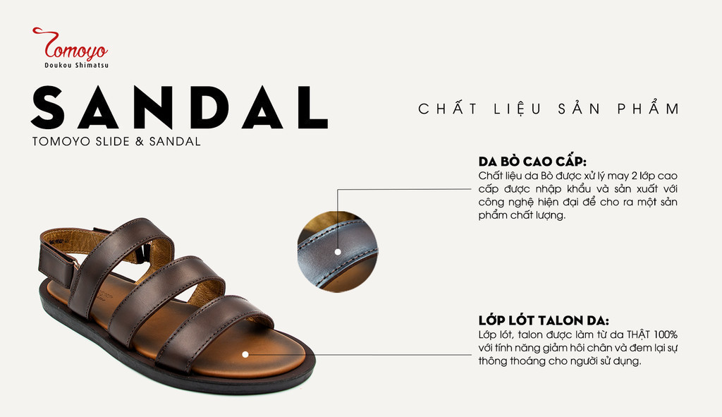 Mô tả -Dép Sandal Nam Da Bò Quai Ngang Cao Cấp Tomoyo TMS10502 - 1