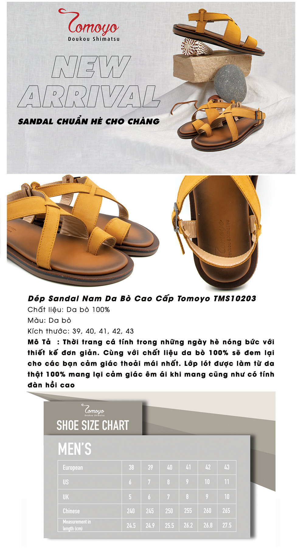 Mô tả -Dép Sandal Nam Da Bò Cao Cấp Tomoyo TMS10203 - 1