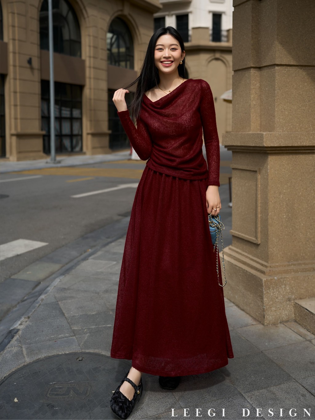 Set Áo Len Cổ Đổ Chân Váy Nhún Xoè Dài LiLiQiQi By LeeGi Thiết Kế Thanh ...