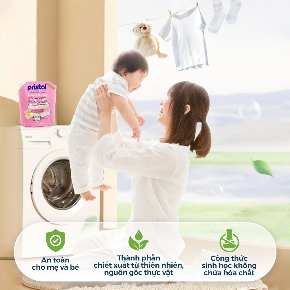 Mô tả Combo 2 bột giặt sinh học Pristal giữ màu, làm mềm vải, túi 2.3kg bột giặt quần áo không phai màu an toàn cho da em bé - 2