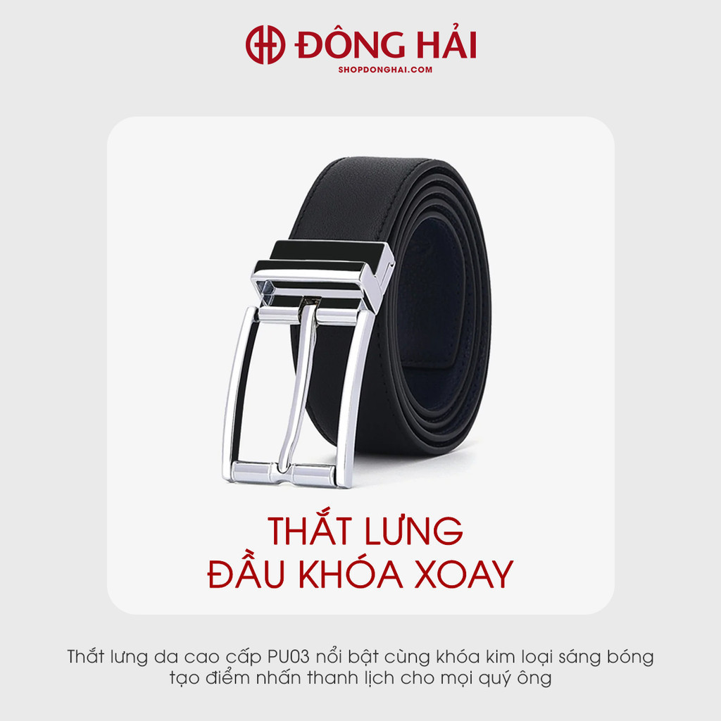 Mô tả Thắt Lưng Nịt Nam Đông Hải Da Bò Cao Cấp Mặt Xoay Chiều Đổi Màu Đầu Khóa Random Đen Bóng,Sáng Bóng- PU03 - 1