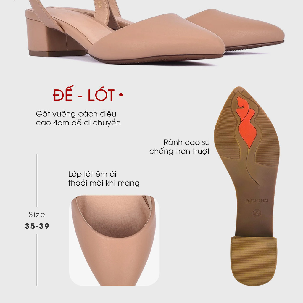 Mô tả Giày Sandal cao gót Nữ Đông Hải gót vuông 4cm mũi nhọn thanh lịch - S81D4 - 4