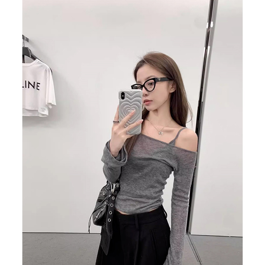 CHUXU Áo thun dài tay chống nắng mỏng lệch vai dành cho nữ Hot Girl Top ...