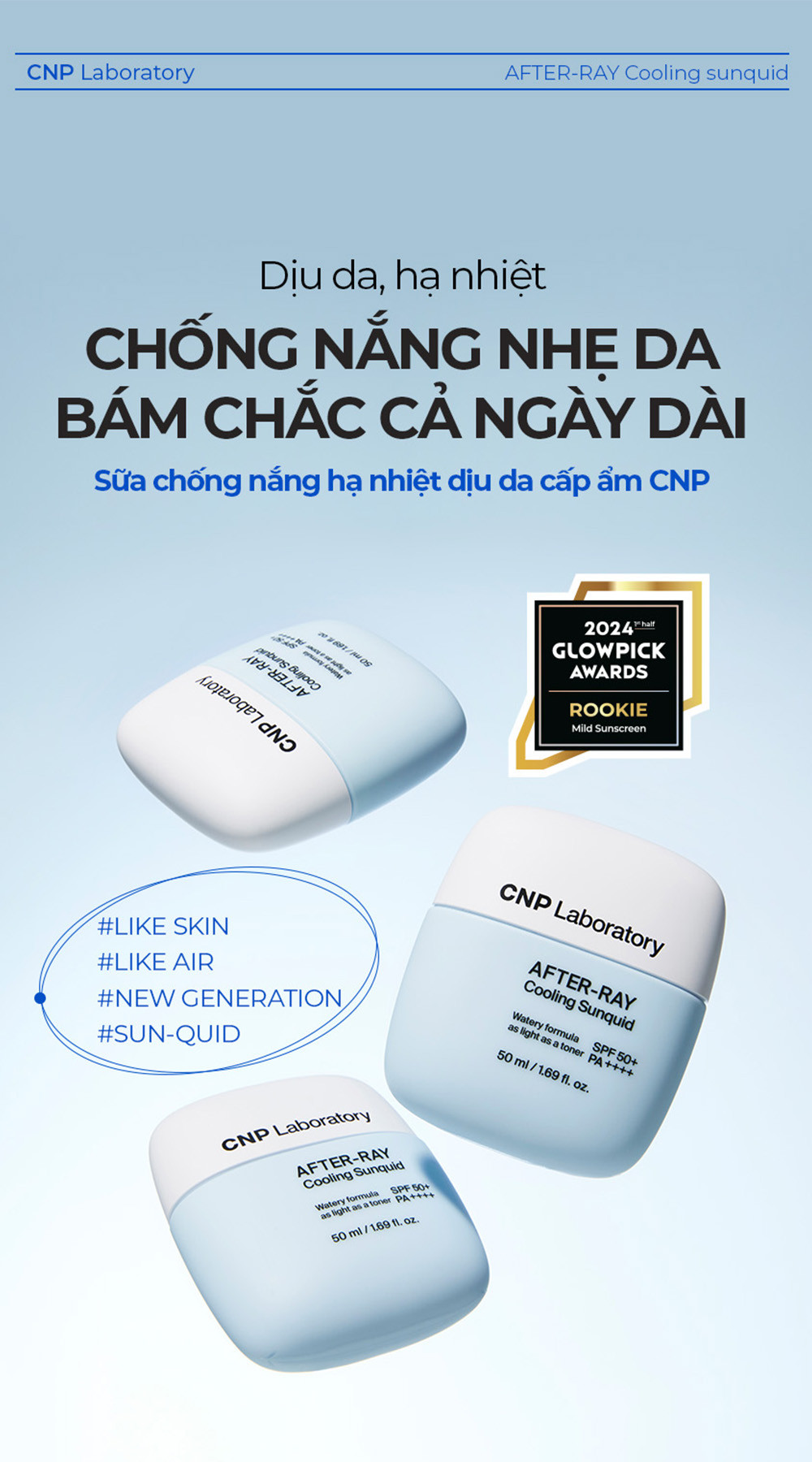 Mô tả Sữa chống nắng dịu da CNP Laboratory After-Ray Cooling Sunquid SPF50+ PA++++ 50ML - 1