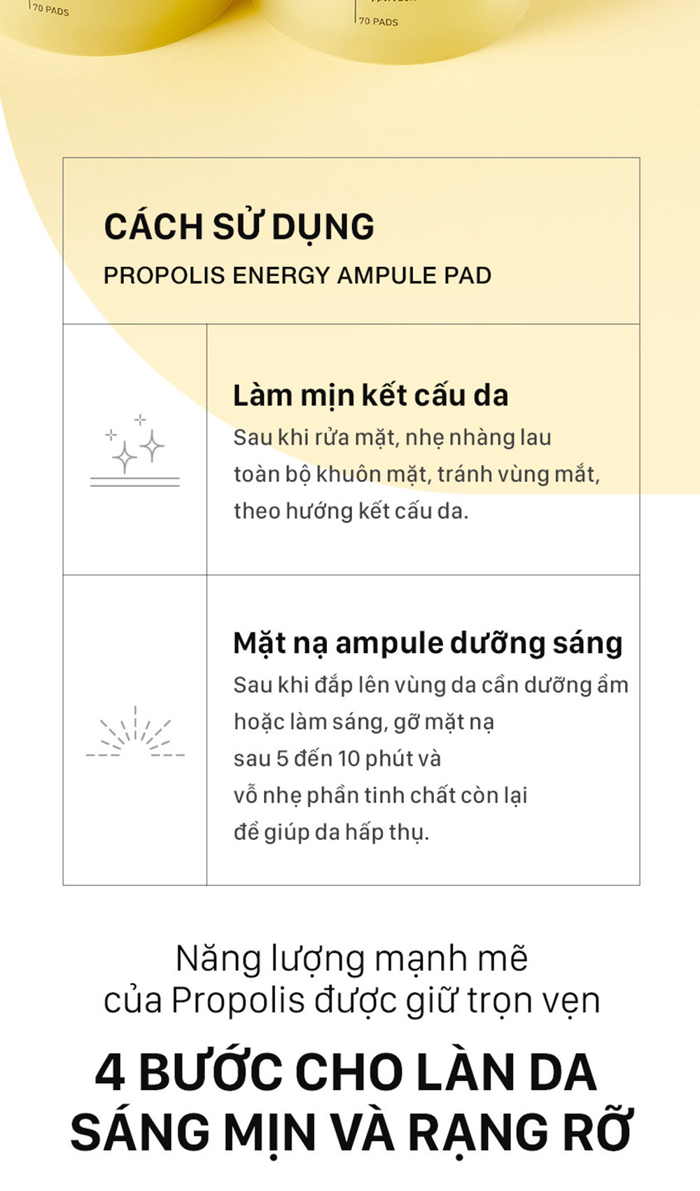 Mô tả Bông dưỡng da keo ong phục hồi căng bóng làn da CNP Laboratory Propolis Ampule Pad 70 miếng - 10