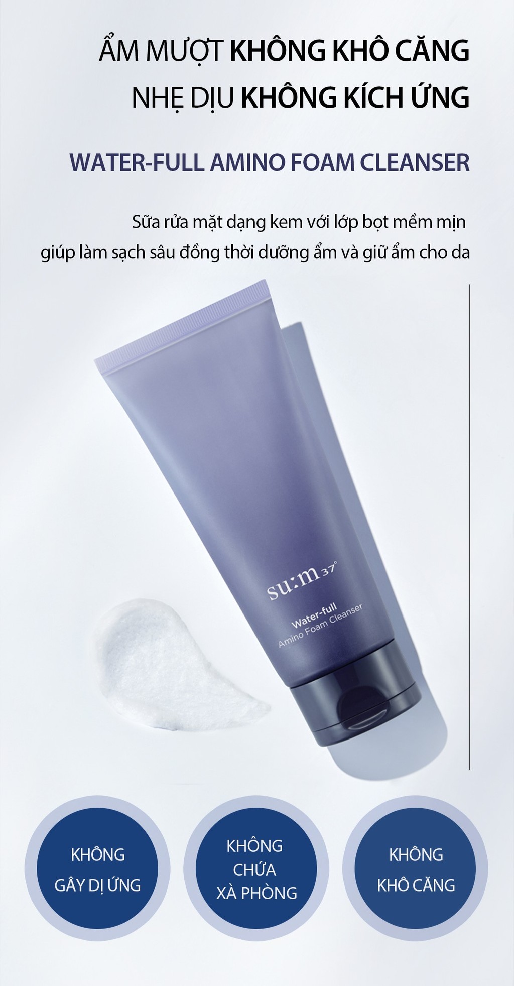 Mô tả Sữa rửa mặt giữ ẩm dạng kem Su:m37 Water-full Amino Foam Cleanser 200ml - 3