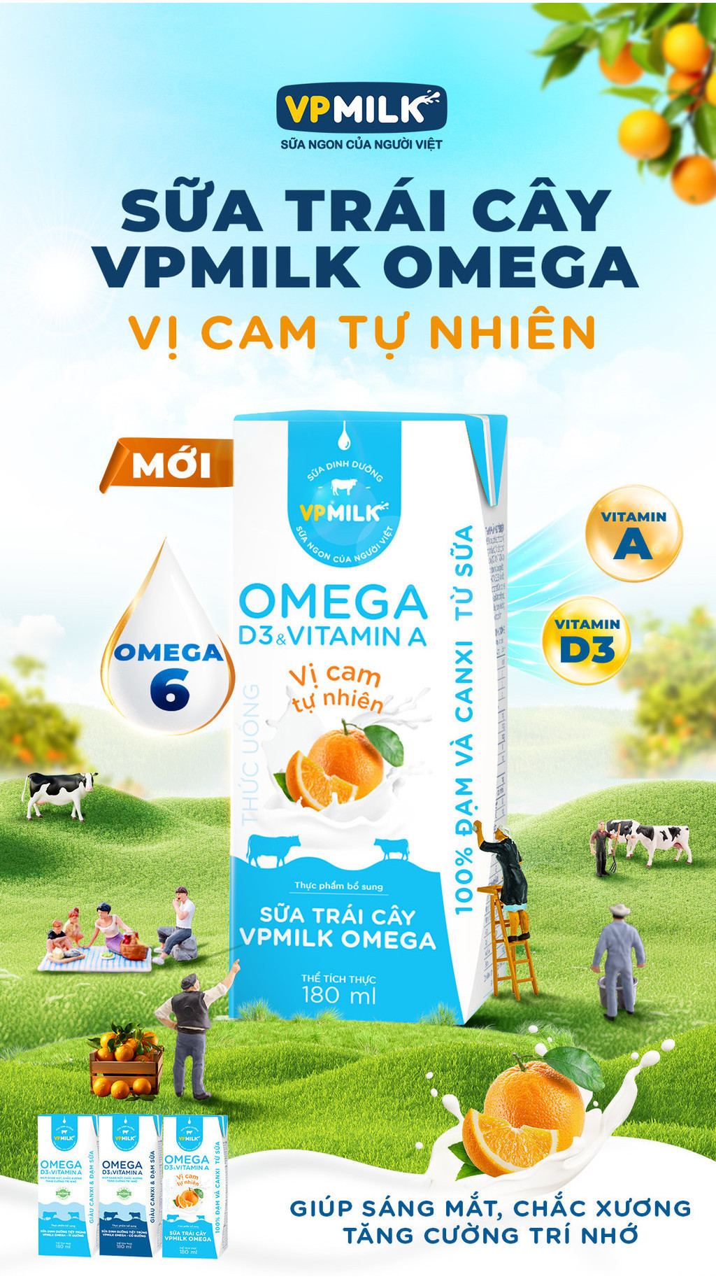 Mô tả Sữa trái cây VPMILK Omega vị CAM tự nhiên hộp 110ml (Thùng 48 hộp) - 1