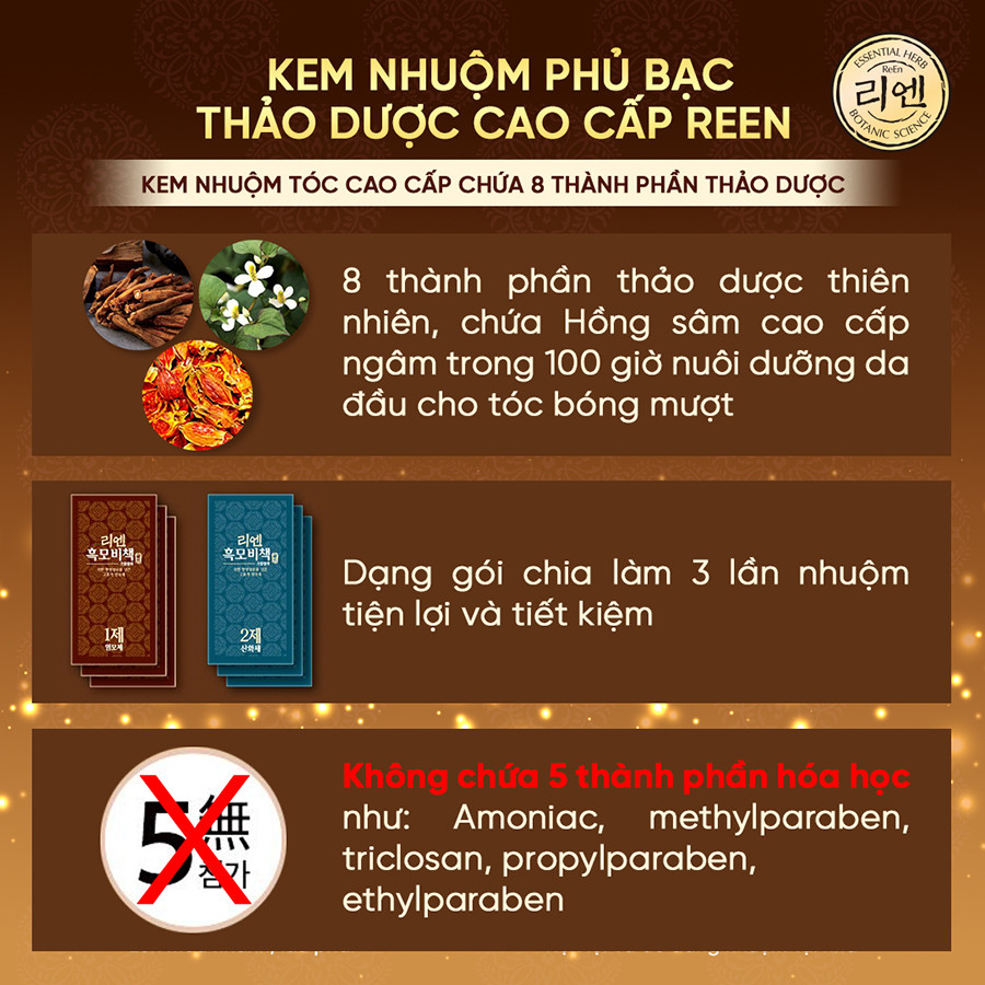 Mô tả Kem nhuộm tóc phủ bạc thảo mộc Reen Heaukmobicheak Oriental Hair Dye Cream 128g - 2
