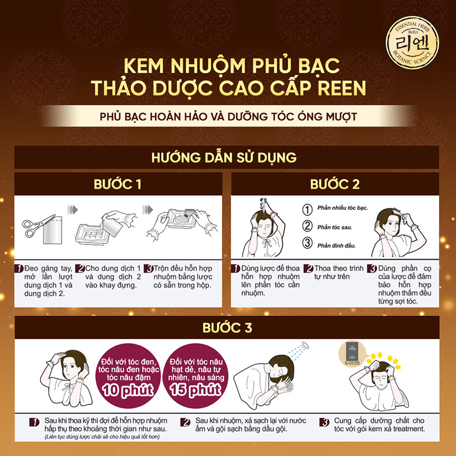 Mô tả Kem nhuộm tóc phủ bạc thảo mộc Reen Heaukmobicheak Oriental Hair Dye Cream 128g - 3