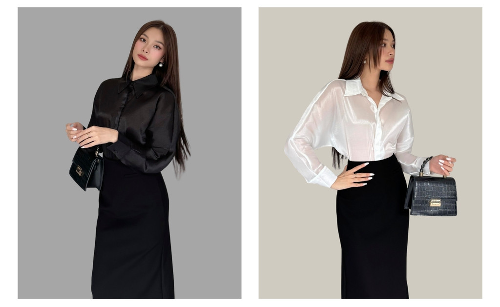 Mô tả BBSTORE’S Áo Sơ Mi Tay Dài Voan Ánh Kim Thanh Lịch - A3608 - 1