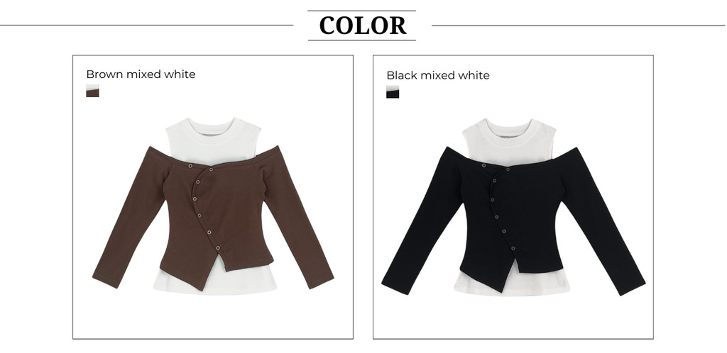 Mô tả Áo Kiểu Trễ Vai Phối Hai Items Tay Dài Cổ Tròn Cut out Chất Thun Bozip BBSTORE'S  -A4192Q - 2