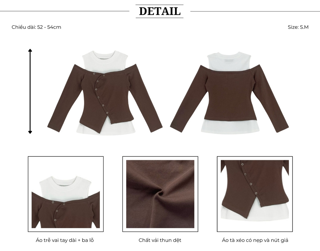 Mô tả Áo Kiểu Trễ Vai Phối Hai Items Tay Dài Cổ Tròn Cut out Chất Thun Bozip BBSTORE'S  -A4192Q - 3