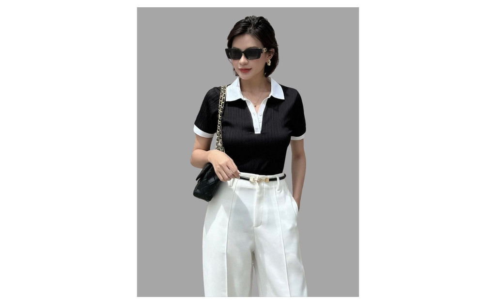 Mô tả BBSTORE’S Áo Thun Polo Tay Ngắn Phối Cổ Trắng Thanh Lịch - A4033A - 1