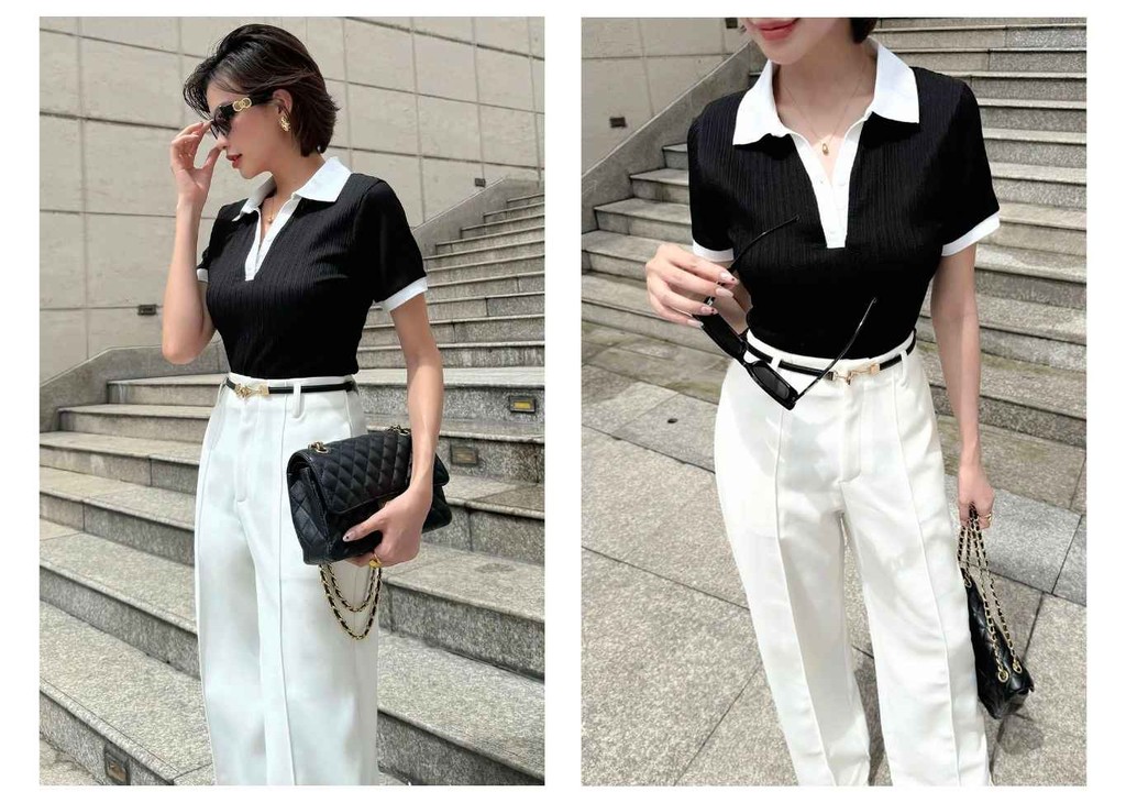Mô tả BBSTORE’S Áo Thun Polo Tay Ngắn Phối Cổ Trắng Thanh Lịch - A4033A - 6