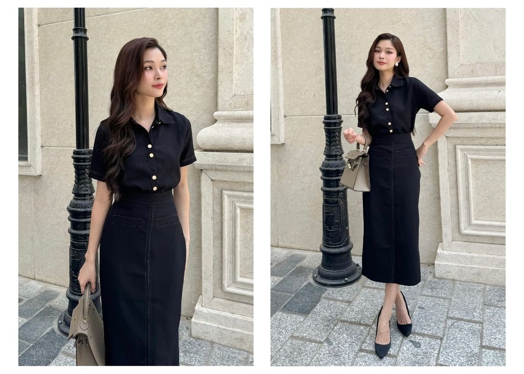Mô tả BBSTORE’S Set Áo Sơ Mi Phối Chân Váy Suông Dài Thanh Lịch - K3265 - 5