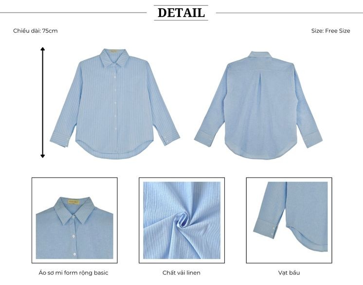 Mô tả BBSTORE’S Áo Sơ Mi Linen Sọc Xanh Công Sở - A3280 - 3