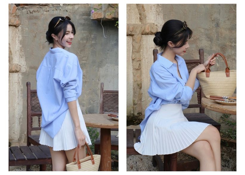 Mô tả BBSTORE’S Áo Sơ Mi Linen Sọc Xanh Công Sở - A3280 - 6