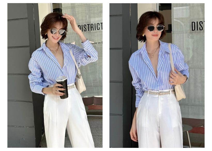 Mô tả BBSTORE’S Áo Sơ Mi Linen Sọc Xanh Công Sở - A3280 - 7