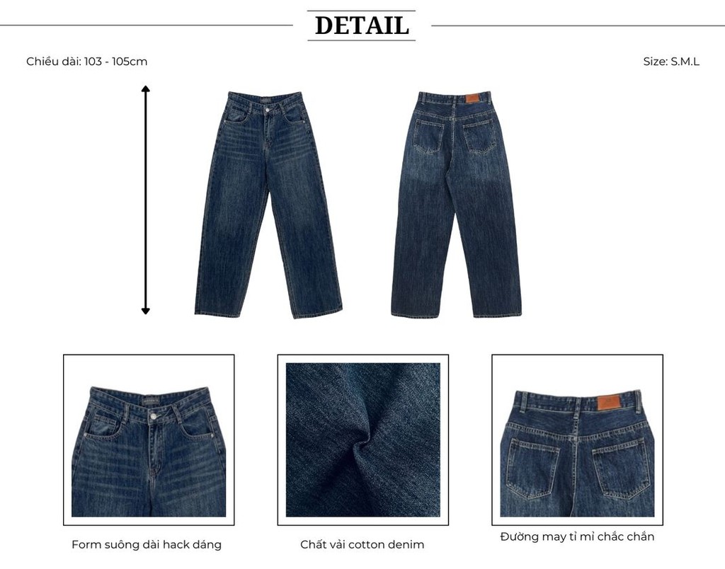 Mô tả BBSTORE’S Quần Jean Suông Form Dài Tôn Dáng - Q2183S - 3
