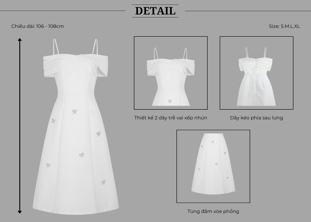Mô tả BBSTORE’S Đầm Dài Dự Tiệc 2 Dây Trễ Vai Phối Nơ Đá Sang Trọng - D3054 - 3