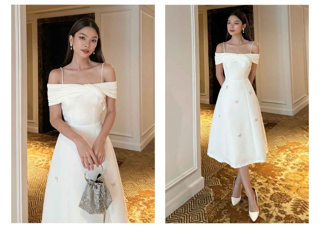 Mô tả BBSTORE’S Đầm Dài Dự Tiệc 2 Dây Trễ Vai Phối Nơ Đá Sang Trọng - D3054 - 5