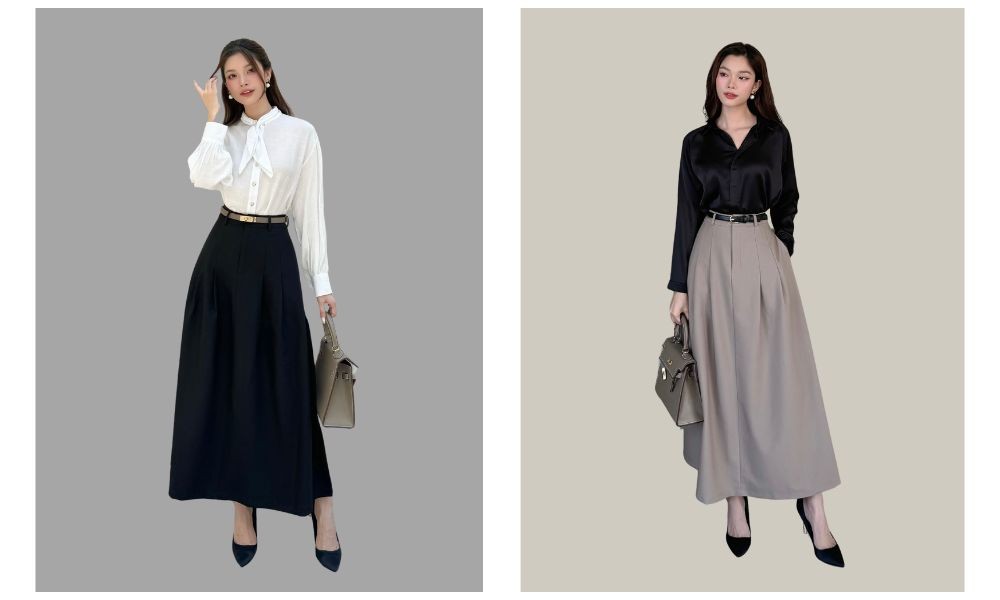 Mô tả BBSTORE'S Chân Váy Công Sở Xếp Ly Lưng Cao Có Đỉa - V1924 - 1