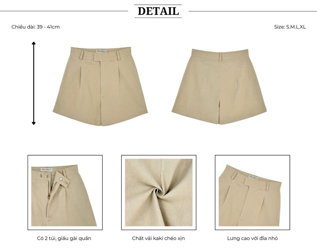 Mô tả BBSTORE’S Quần Short Kaki Lưng Cao Bản Đỉa Nhỏ Thanh Lịch - Q3117 - 3