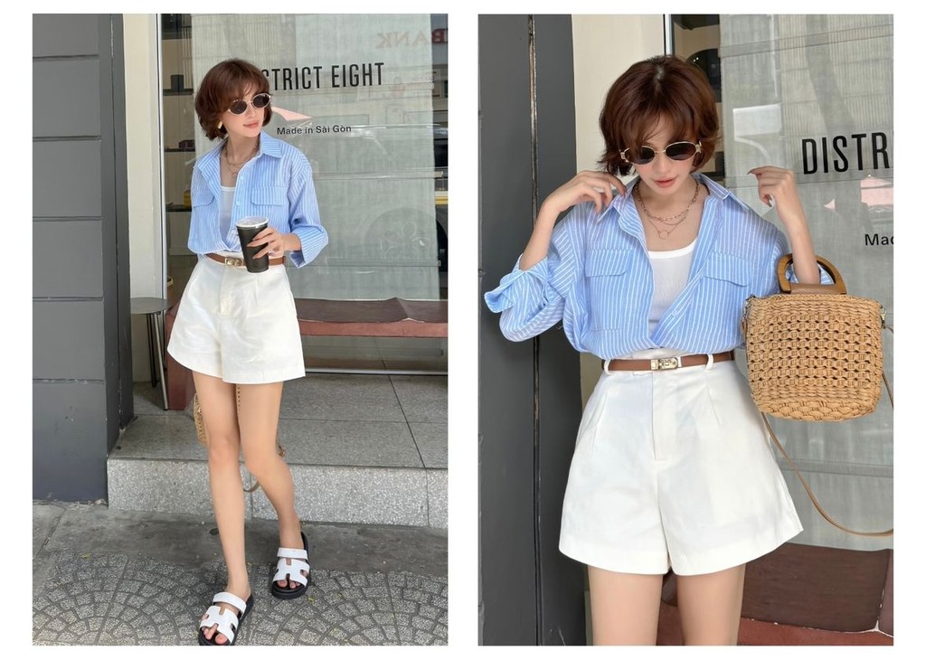 Mô tả BBSTORE’S Quần Short Kaki Lưng Cao Bản Đỉa Nhỏ Thanh Lịch - Q3117 - 7